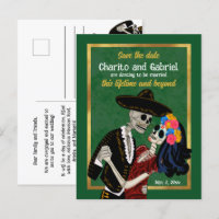 Charro Catrina Sugar Skulls Green Save the Date