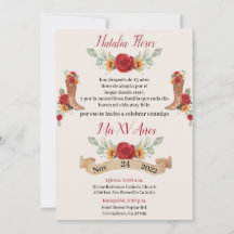 Charro Quinceanera Invitation, Red Roses 