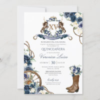 Charro  Royal Navy Blue Floral Crest Quinceanera 