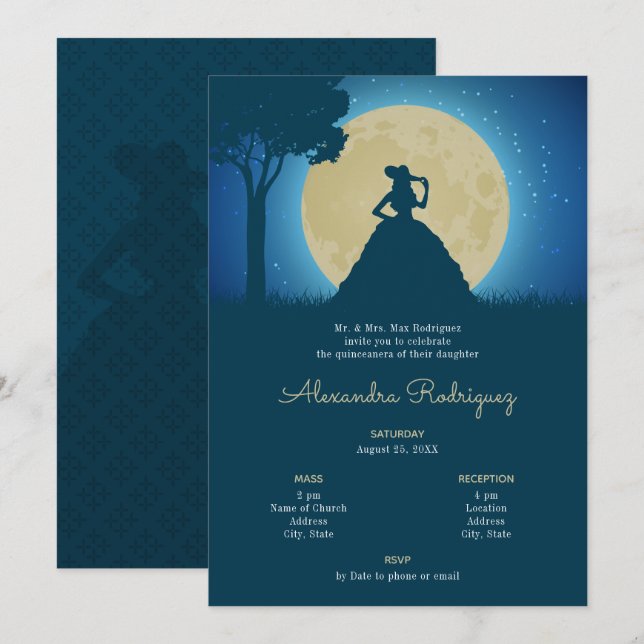 Charro Silhouette with Moon Quinceanera Invitation (Front/Back)