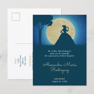 Charro Silhouette with Moon Quinceanera Invitation Postcard