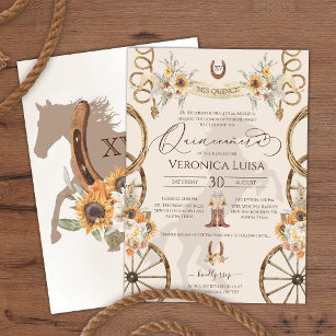 Charro Sunflower Country Rustic Floral Quinceanera Invitation