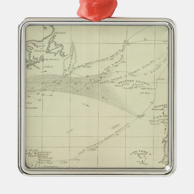 Chart of the Atlantic Ocean Metal Ornament (Front)