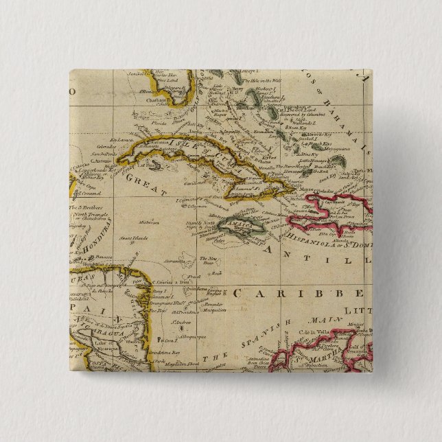 Chart of the West Indies 3 2 Inch Square Button (Front)
