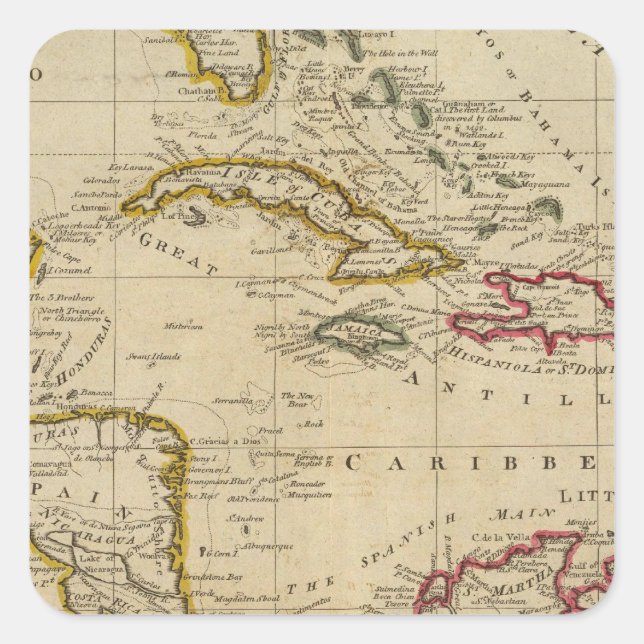 Chart of the West Indies 3 Square Sticker (Front)