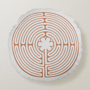 Chartres Labyrinth Brown and Cream Round Pillow