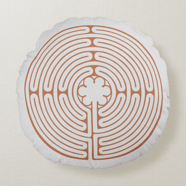 Chartres Labyrinth Brown and Cream Round Pillow (Front)