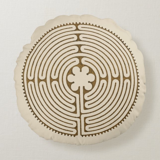 Chartres Labyrinth - Spiritual Symbol Antique 1 Round Pillow (Front)