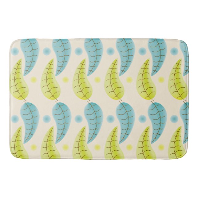 Chartreuse and Aqua leaves bath mat (Front)