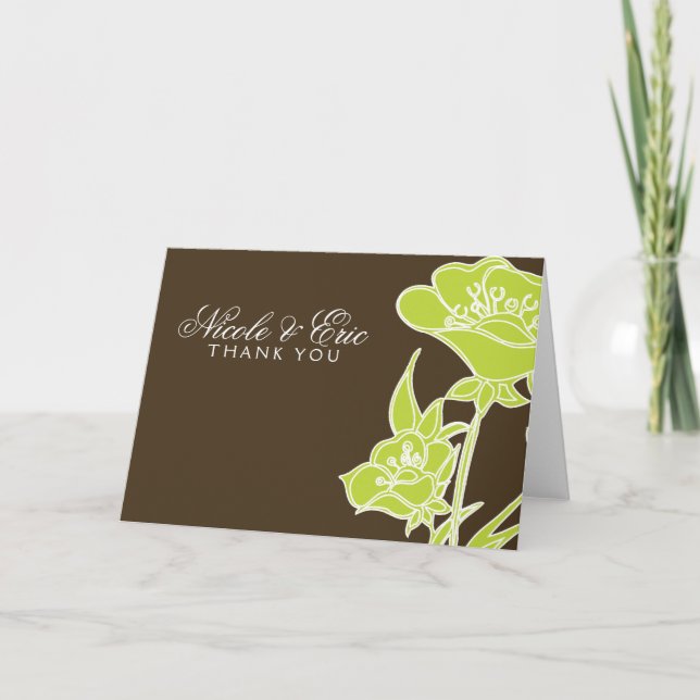 Chartreuse and Brown Floral Thank You Cards (Front)