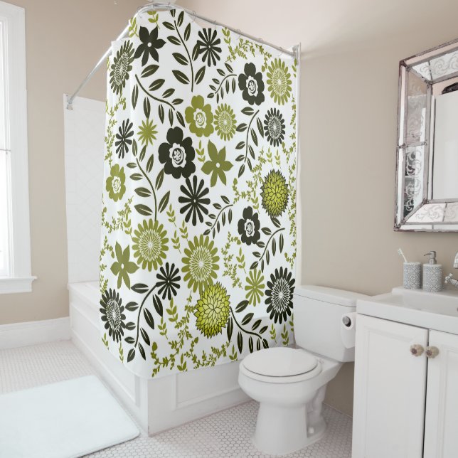 Chartreuse and Dark olive green floral pattern (In Situ)