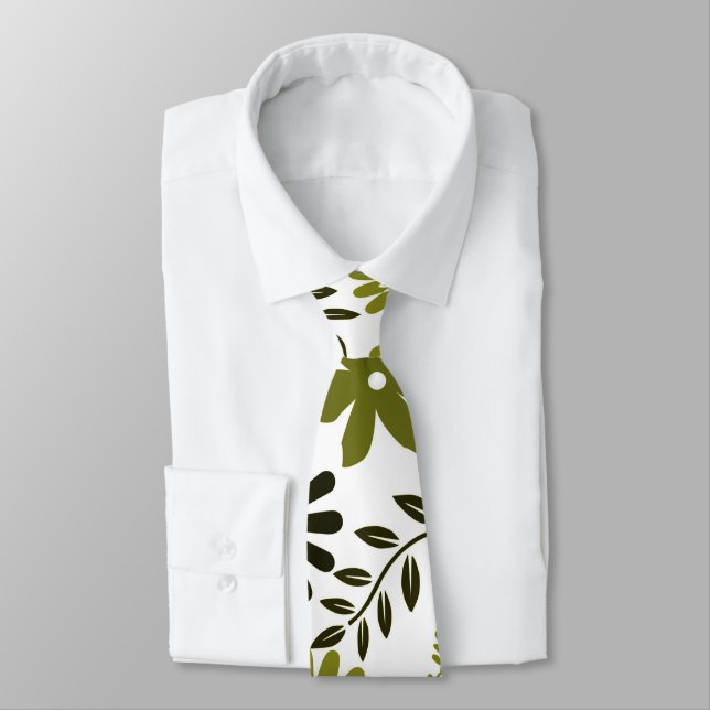 Chartreuse and Dark olive green floral pattern Tie (Tied)