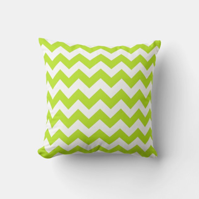 Chartreuse and White Chevron Zig Zag Pillow (Front)