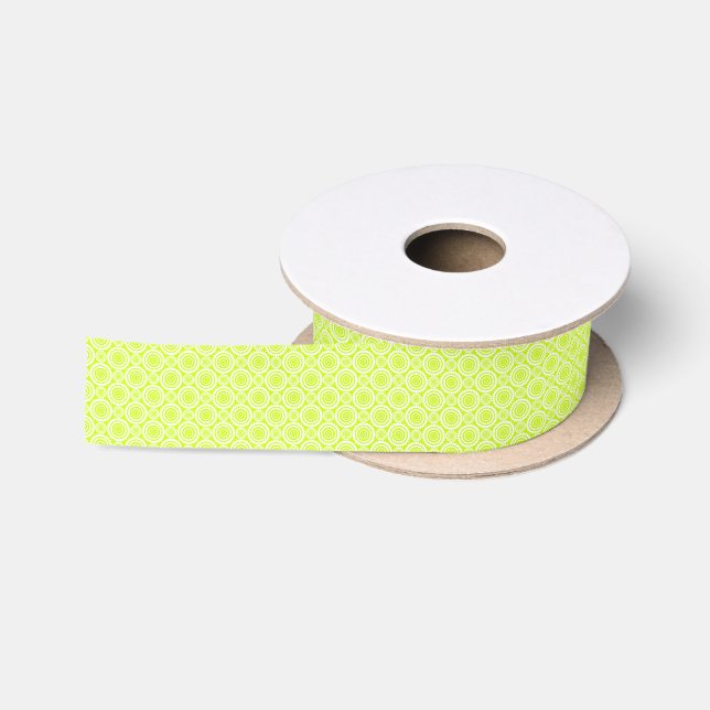 Chartreuse and White Geometric Pattern Satin Ribbon (Spool)