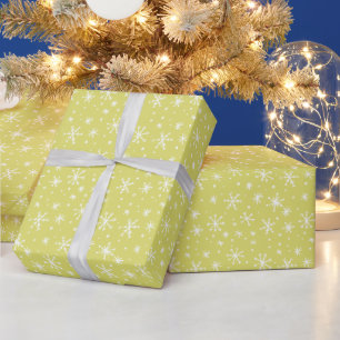 Chartreuse and White Snowflake Doodle Holiday Wrapping Paper