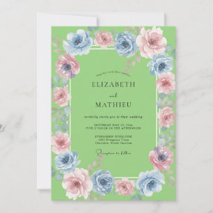 Chartreuse Azure Watercolor Wedding Invitation