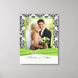 Chartreuse, Black, White Damask Wedding Canvas Print