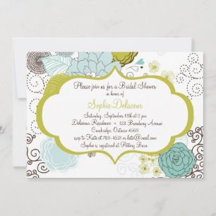 Chartreuse & Blue Floral Bridal Douche Invitation