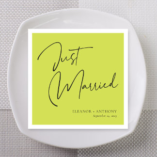 Chartreuse Bold Calligraphy Just Married Napkin