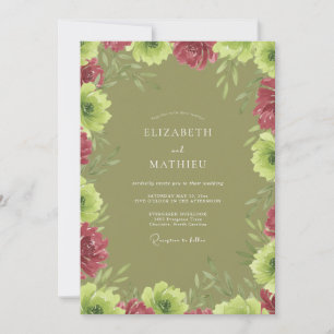 Chartreuse Burgundy Leafy Wedding Invitation
