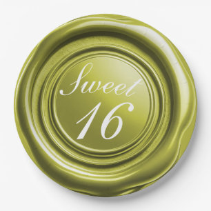 Chartreuse Candle Wax Seal Drip Sweet 16 Wedding Paper Plate