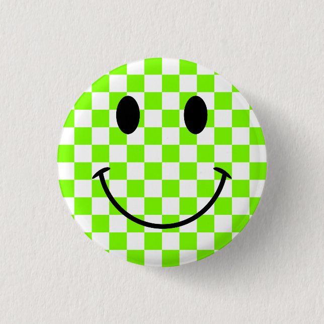 Chartreuse Chequerboard and Black Face 1 Inch Round Button (Front)