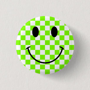 Chartreuse Chequerboard and Black Face 1 Inch Round Button