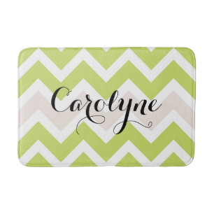 Chartreuse Chevron Pattern Personalized Bath Mat