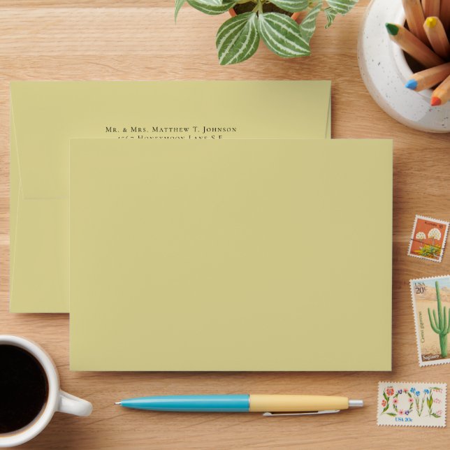 Chartreuse Damask Wedding Envelopes (Desk)