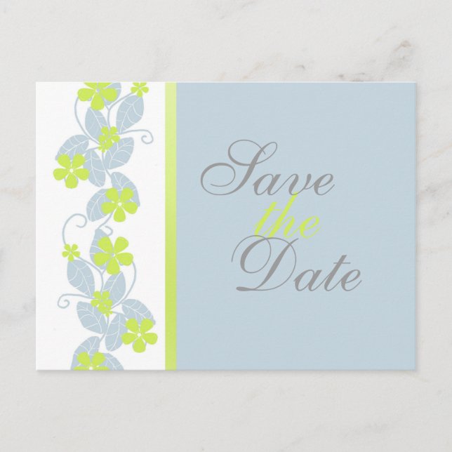 Chartreuse Flowers Save the Date Postcard (Front)