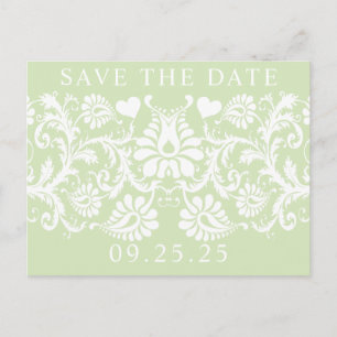 Chartreuse Funky Damask Save the Date Announcement Postcard
