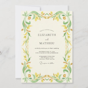 Chartreuse Gold Foliage Eucalyptus Wedding Invitation