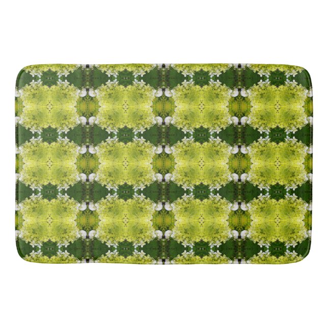 Chartreuse Green Abstract Hydrangea Blooms Pattern Bath Mat (Front)
