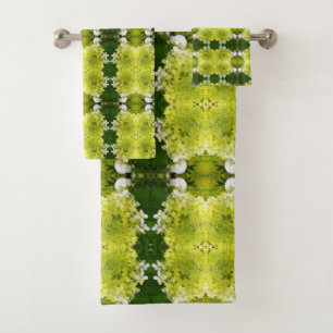 Chartreuse Green Abstract Hydrangea Blooms Pattern Bath Towel Set