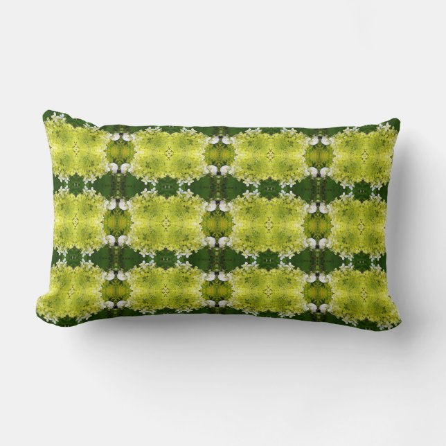 Chartreuse Green Abstract Hydrangea Blooms Pattern Lumbar Pillow (Front)