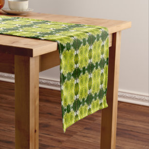 Chartreuse Green Abstract Hydrangea Blooms Pattern Short Table Runner