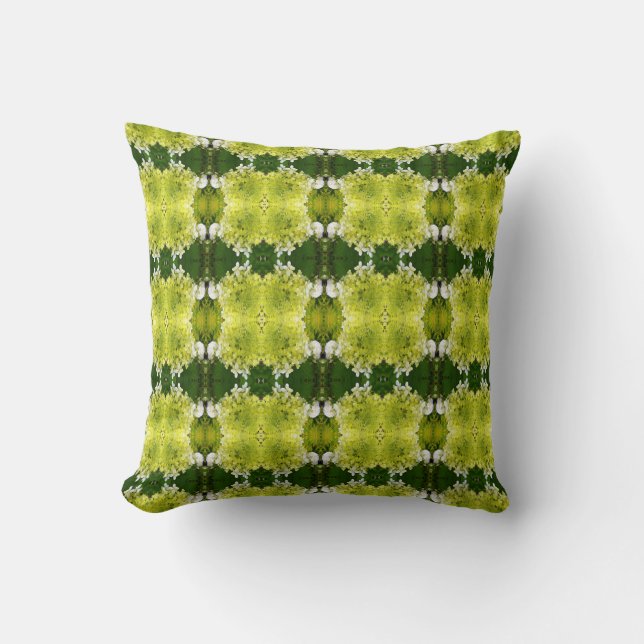 Chartreuse Green Abstract Hydrangea Blooms Pattern Throw Pillow (Front)