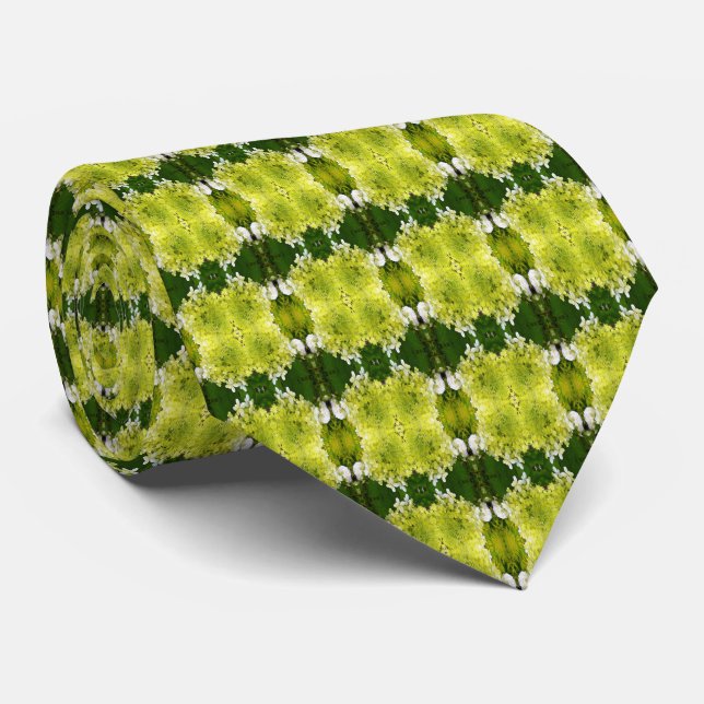 Chartreuse Green Abstract Hydrangea Blooms Pattern Tie (Rolled)