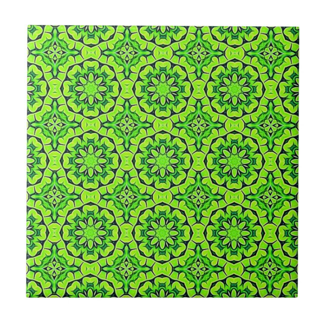 Chartreuse Green Aesthetic Clover Pattern #9 Tile (Front)
