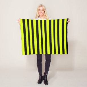 Chartreuse Green and Black Stripes Fleece Blanket