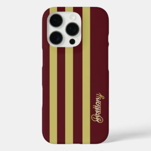 Chartreuse Green and Burgundy Stripes Pattern  iPhone 16 Pro Case