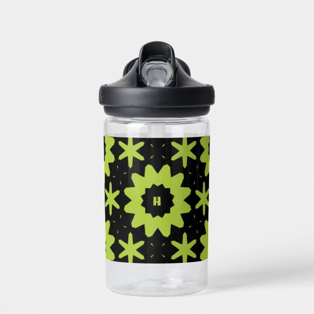 chartreuse green black Water Bottle (Front)