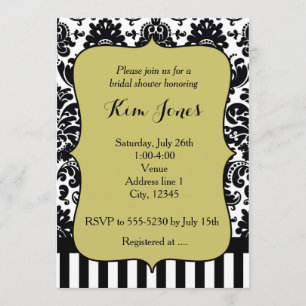 Chartreuse Green Black White Damask Invitation
