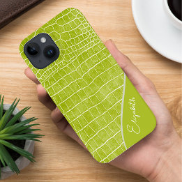 Chartreuse Green Crocodile Personalized iPhone 14 Case