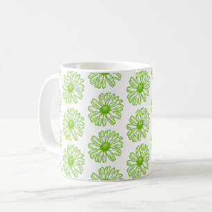 Chartreuse Green Daisy Print, Hippie Flower Print Coffee Mug