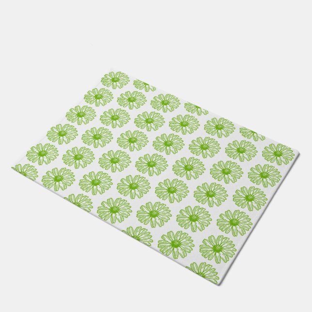 Chartreuse Green Daisy Print, Hippie Flower Print Doormat (Angled)