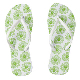 Chartreuse Green Daisy Print, Hippie Flower Print Flip Flops