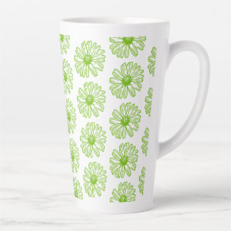 Chartreuse Green Daisy Print, Hippie Flower Print Latte Mug