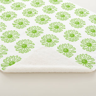 Chartreuse Green Daisy Print, Hippie Flower Print Sherpa Blanket