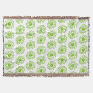 Chartreuse Green Daisy Print, Hippie Flower Print Throw Blanket